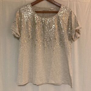 Chicos Zenergy Top Gold Foil Screen Print Short Sleeve Size Medium